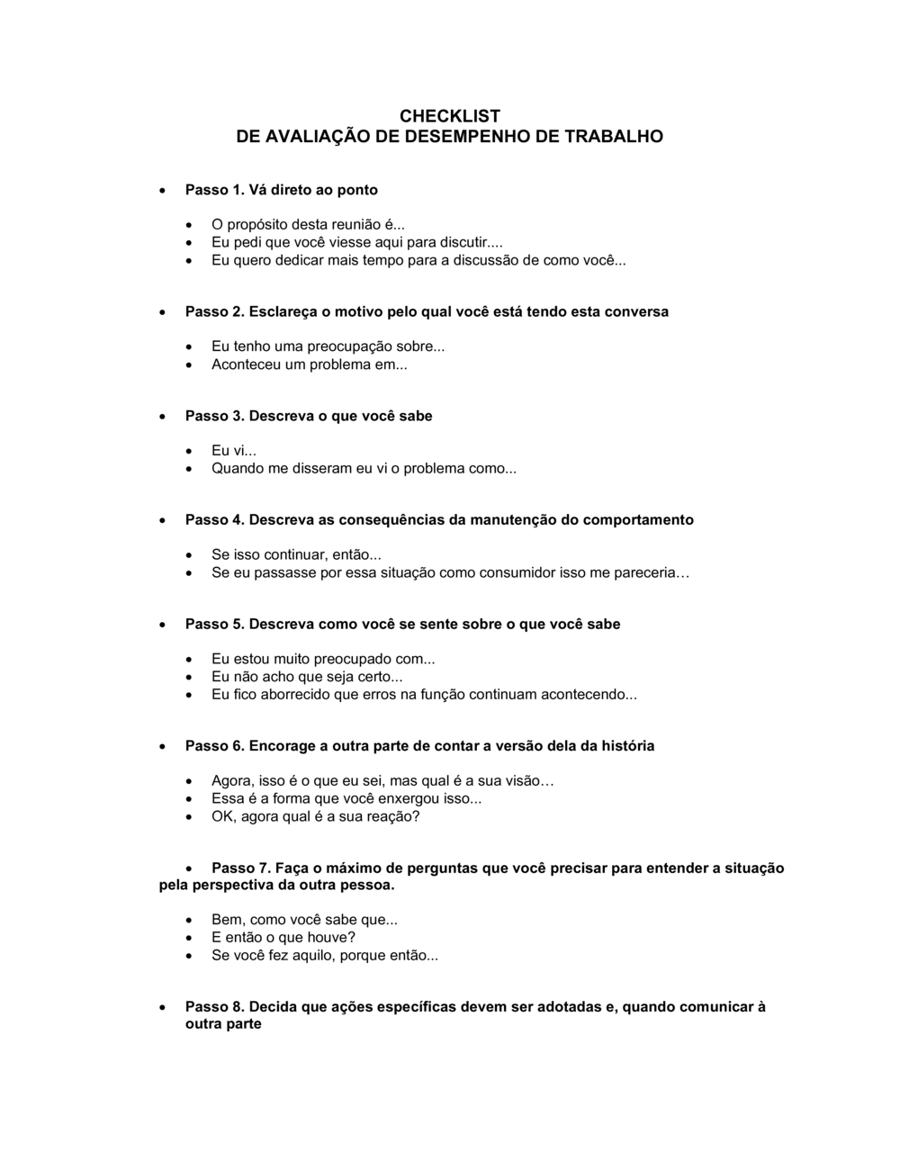 Business-in-a-Box's Lista de Conferência Dando Feedback de Desempenho do Trabalho