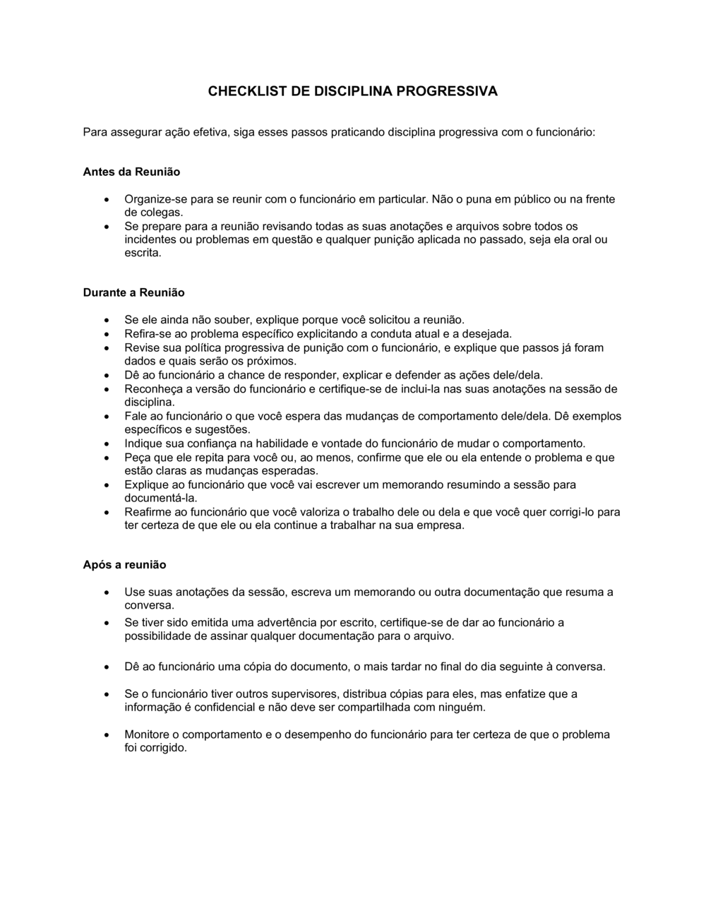 Business-in-a-Box's Lista de Conferência Disciplina Progressiva