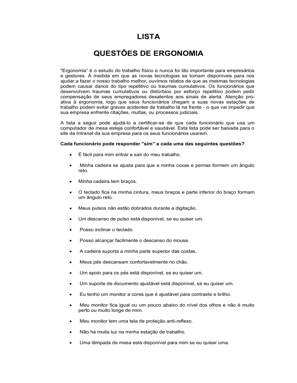 Business-in-a-Box's Lista de Conferência Ergonômico