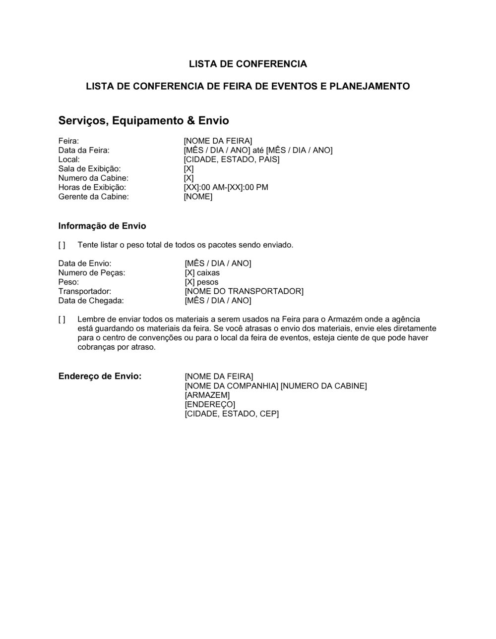 Business-in-a-Box's Lista de Conferência Feira de Negócios