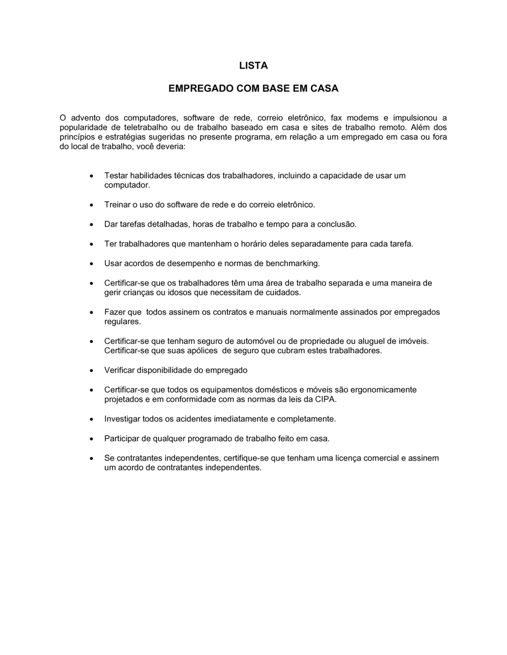 Business-in-a-Box's Lista de Conferência Funcionário com Base em Casa