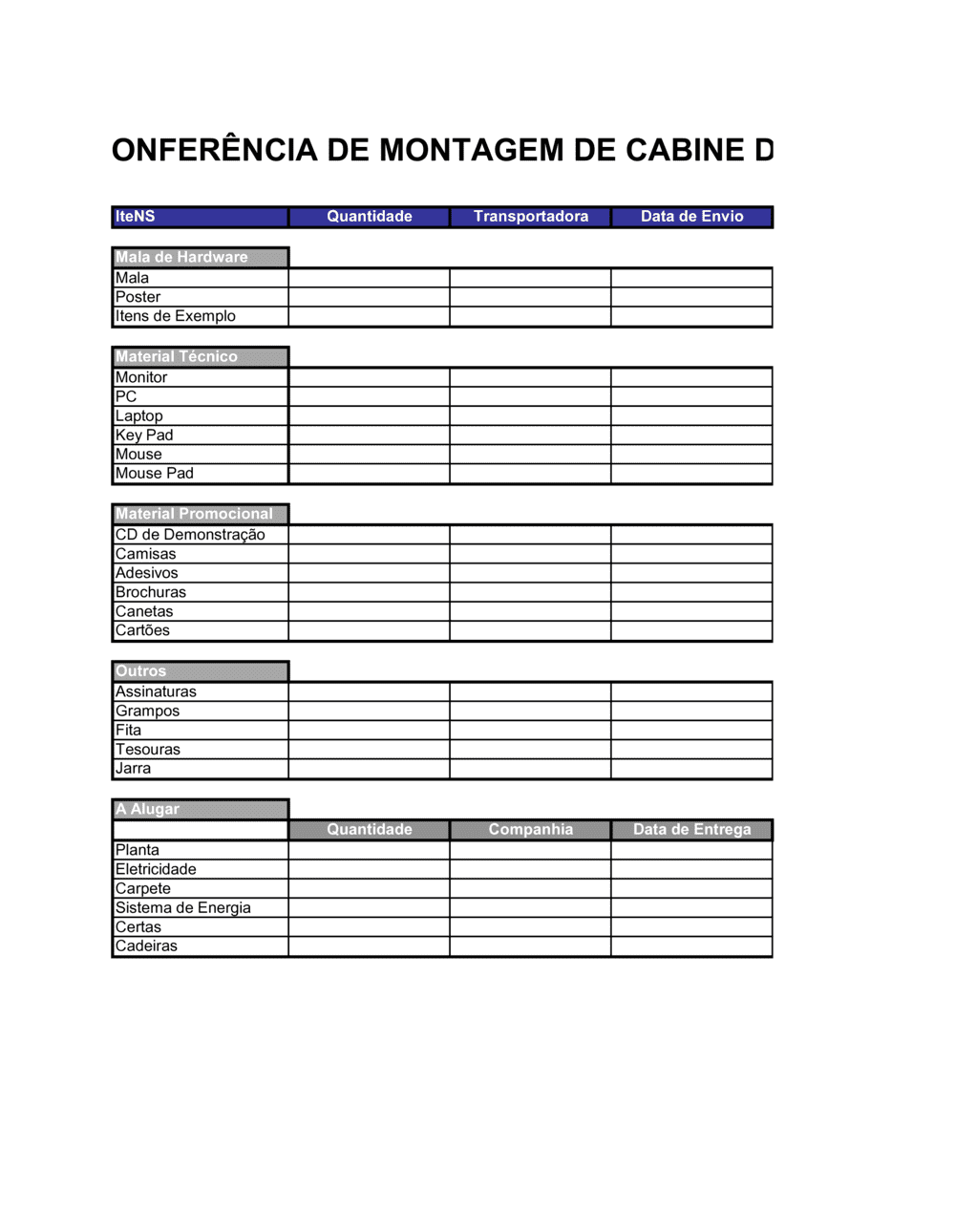 Business-in-a-Box's Lista de Conferência Instalação de Cabine de Feira de Negócios