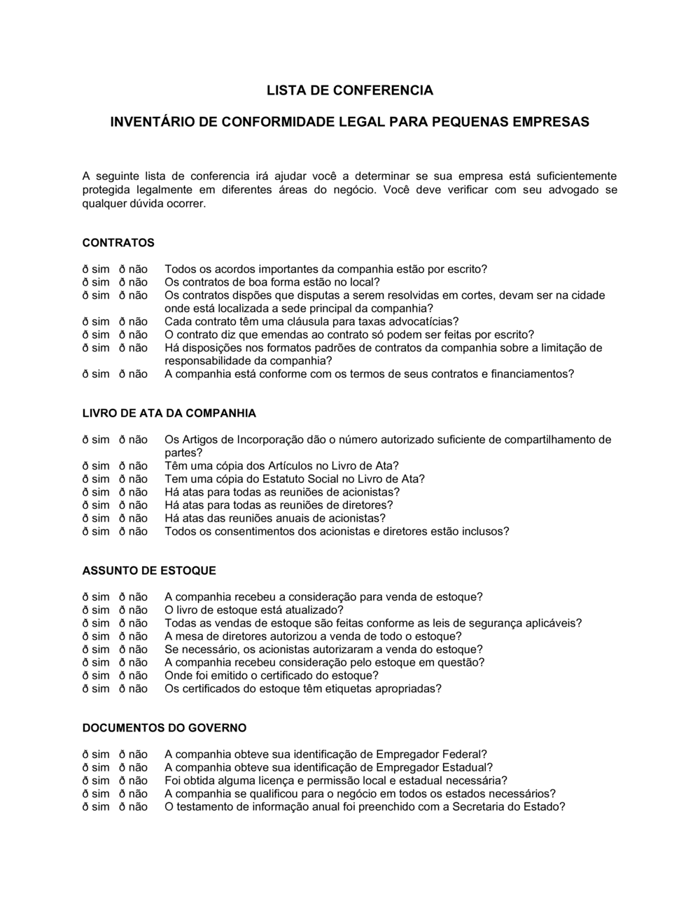 Business-in-a-Box's Lista de Conferência Inventário Legal de Cumprimento de Negócio Pequeno