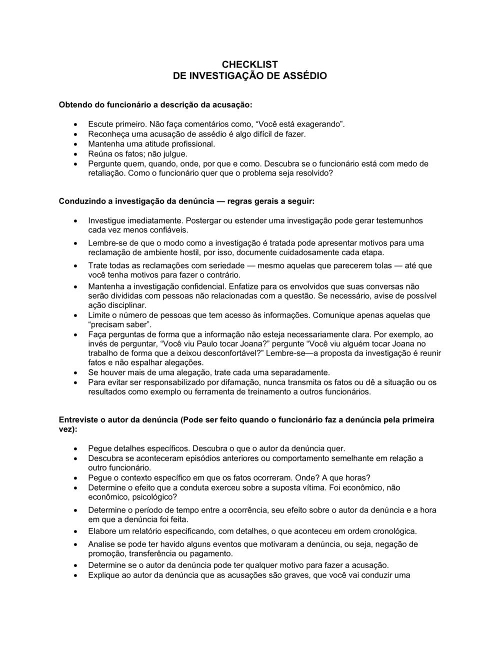 Business-in-a-Box's Lista de Conferência Investigação de Abuso