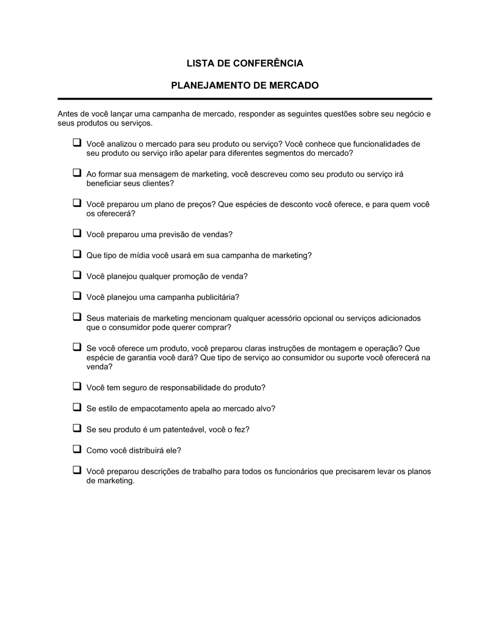 Business-in-a-Box's Lista de Conferência Planejamento de Mercado