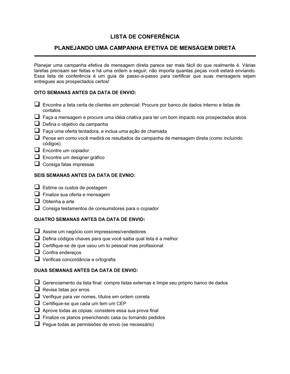 Business-in-a-Box's Lista de Conferência Planejando uma Campanha Efetiva de Correio Direto