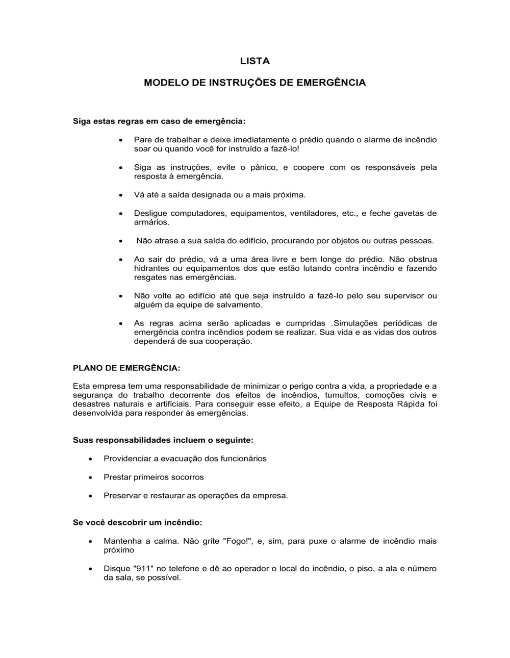 Business-in-a-Box's Lista de Conferência Procedimentos Emergenciais