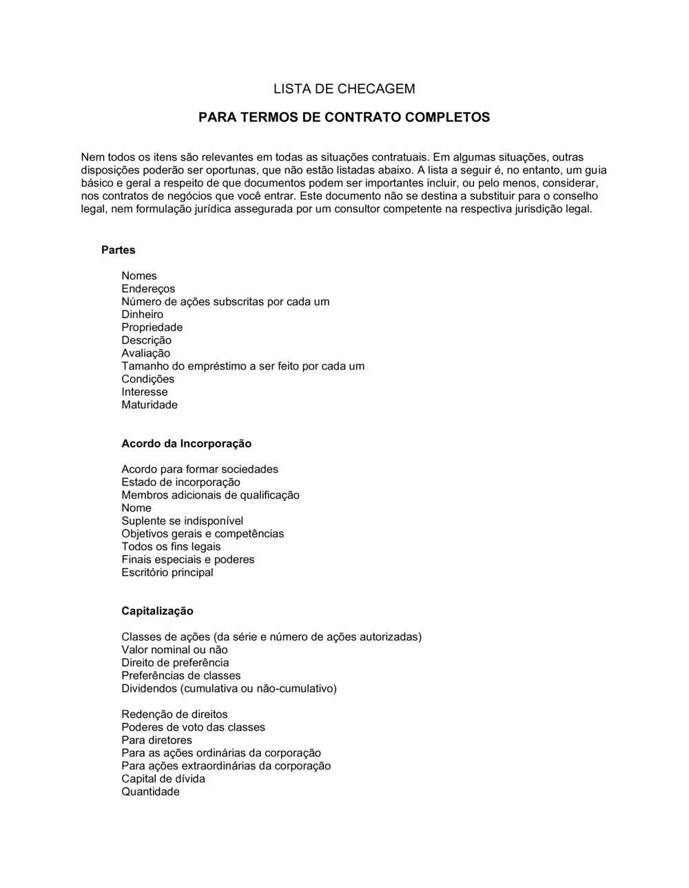 Business-in-a-Box's Lista de Conferência Pré-Incorporação de Acordo