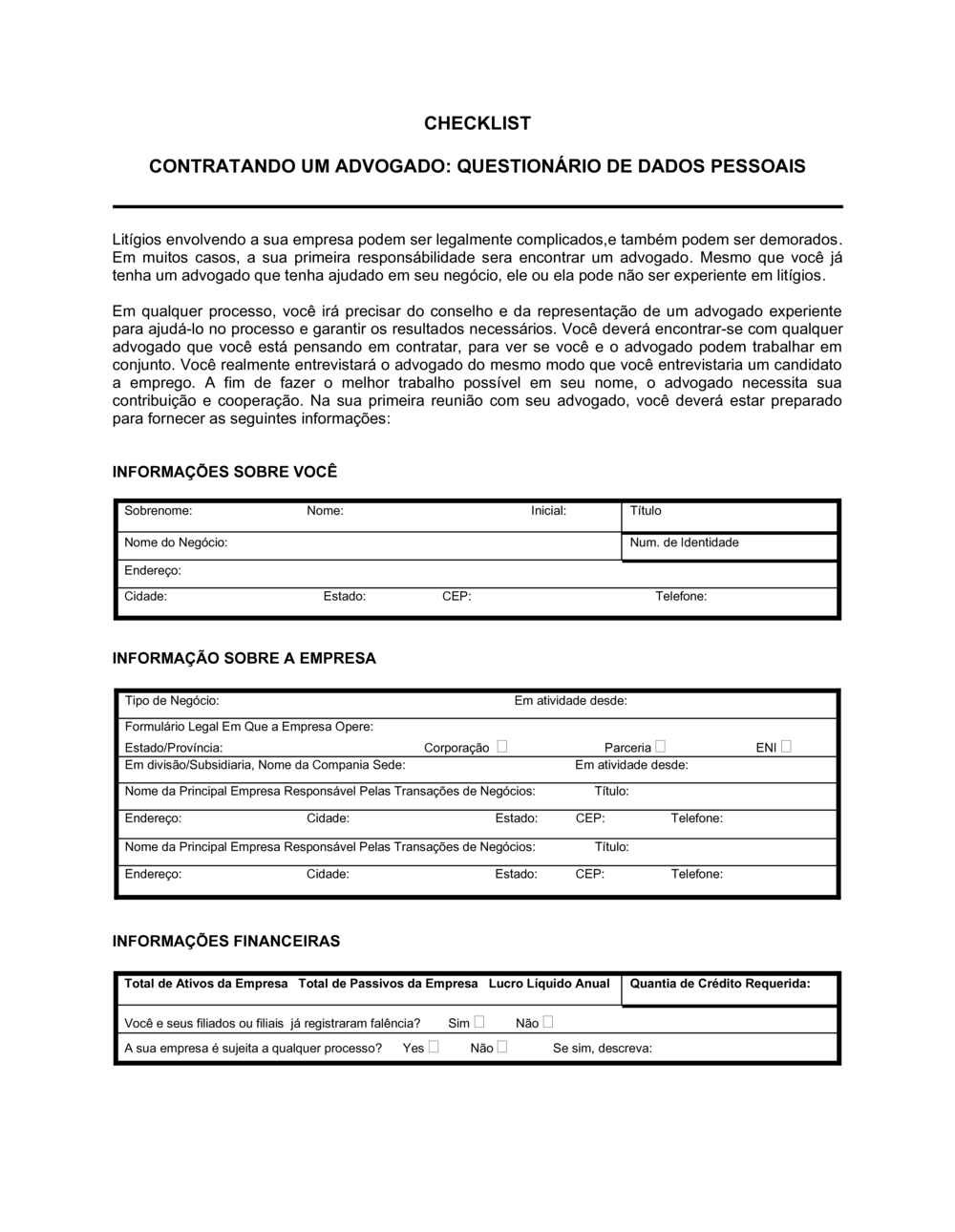 Business-in-a-Box's Lista de Conferência Questionário para Contratar um Legista