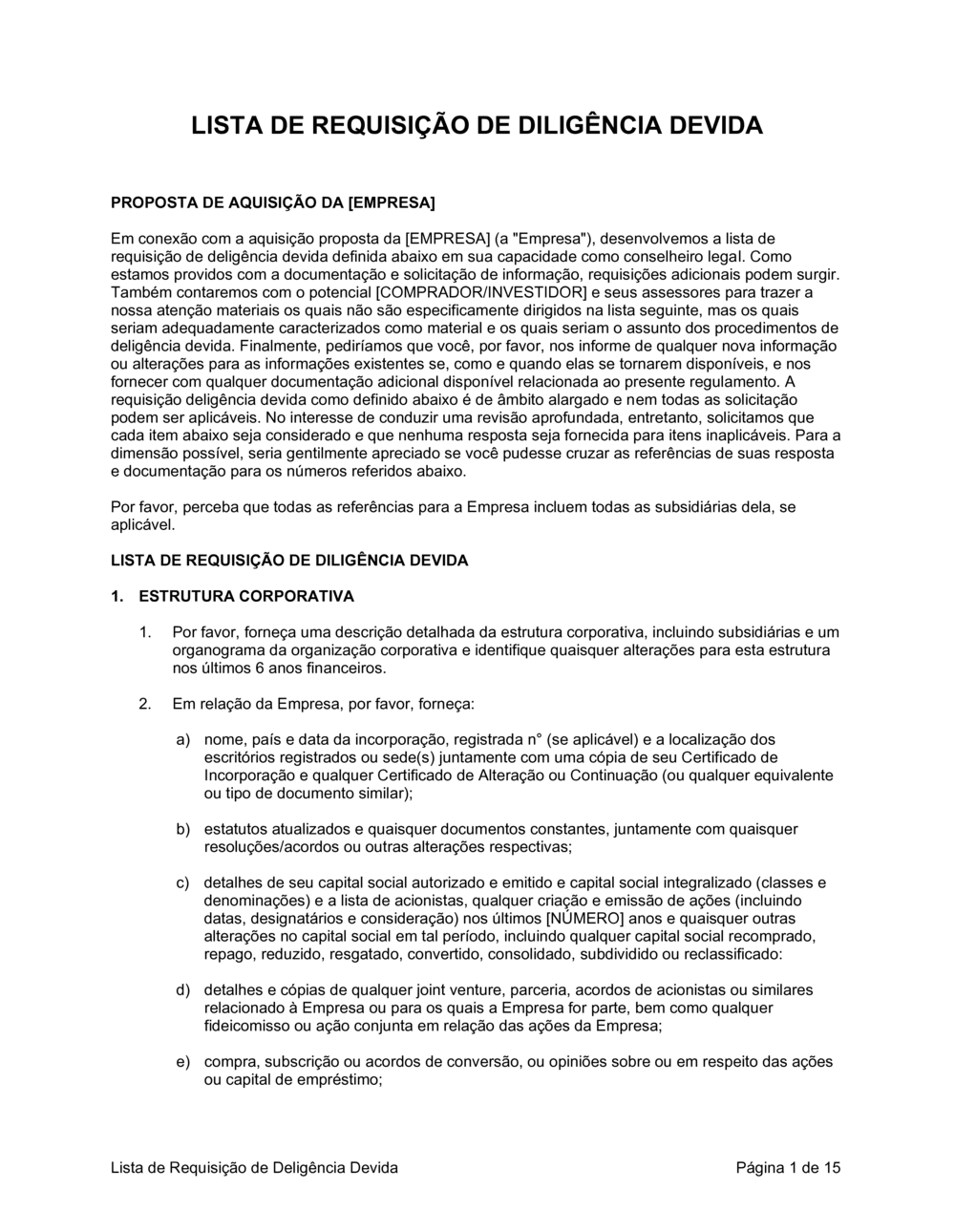 Business-in-a-Box's Lista de Devida Requisição de Diligência