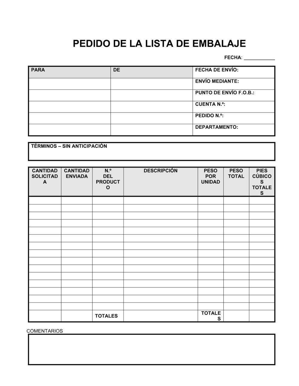 Business-in-a-Box's Lista de embalaje para el pedido