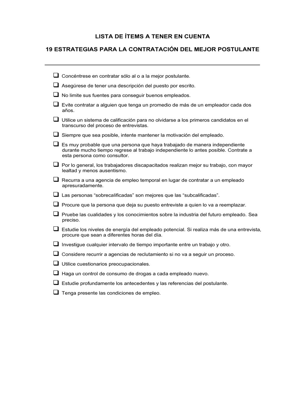 Business-in-a-Box's Lista de ítems a tener en cuenta 19 estrategias para contratar lo mejor