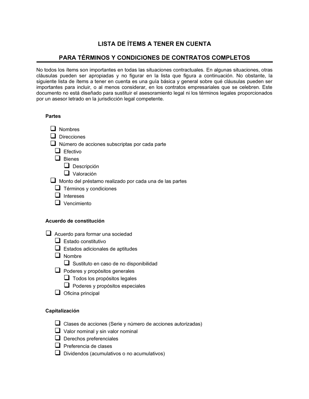 Business-in-a-Box's Lista de ítems a tener en cuenta acuerdo previo a la inscripción de la sociedad