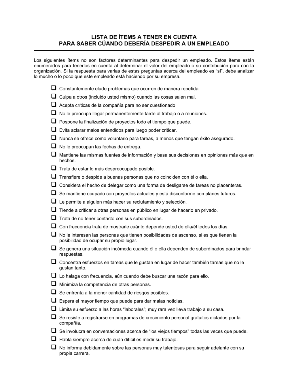 Business-in-a-Box's Lista de ítems a tener en cuenta al momento de despedir un empleado