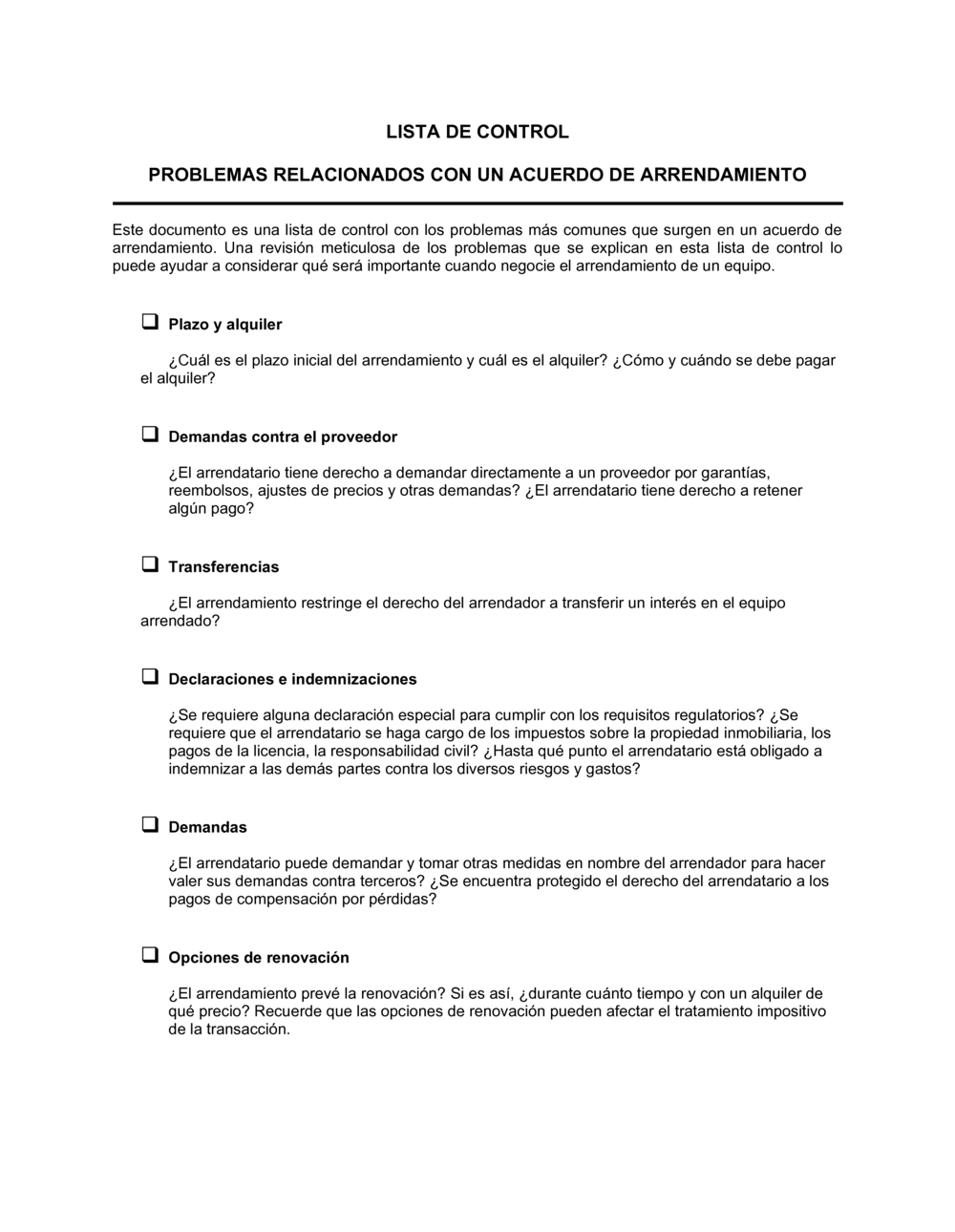Business-in-a-Box's Lista de ítems a tener en cuenta alquiler de equipos