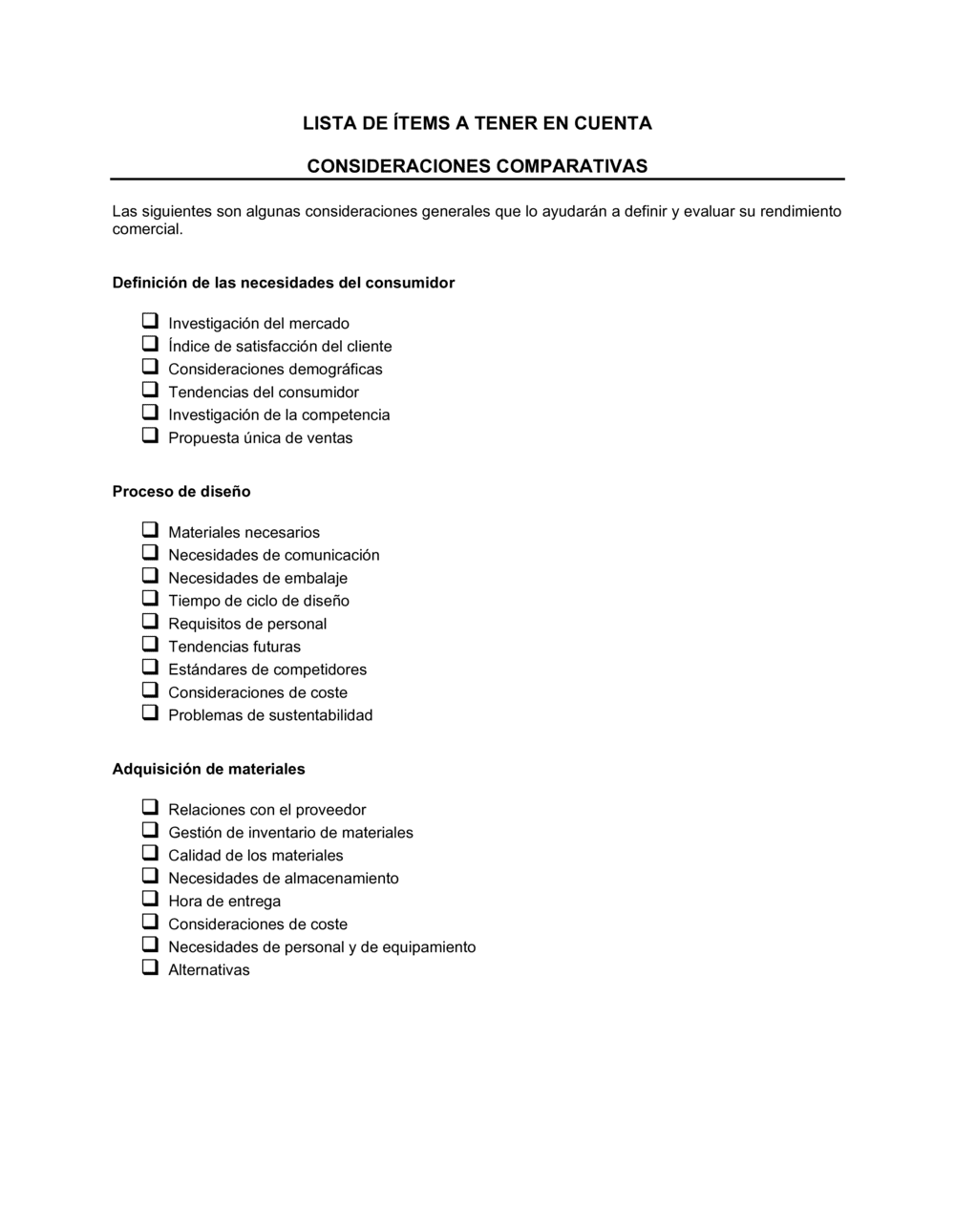 Business-in-a-Box's Lista de ítems a tener en cuenta consideraciones comparativas