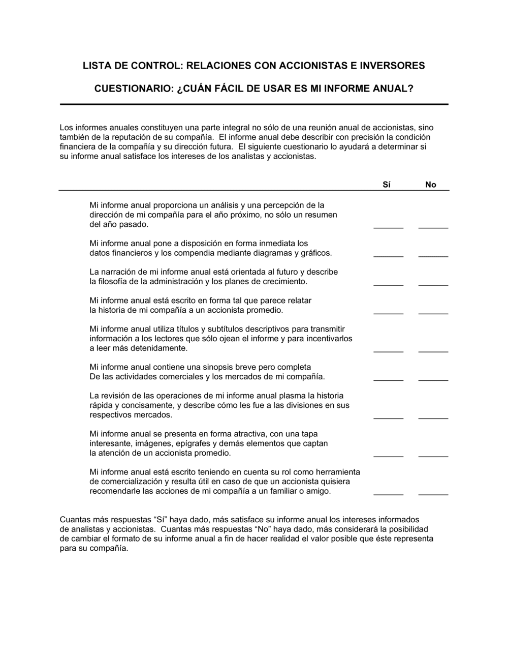 Business-in-a-Box's Lista de ítems a tener en cuenta cómo tratar con accionistas e inversionistas