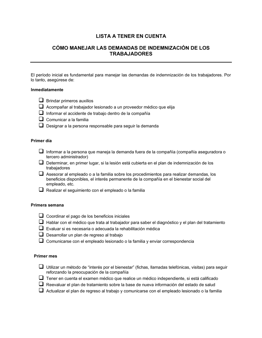 Business-in-a-Box's Lista de ítems a tener en cuenta demanda por indemnización del trabajador
