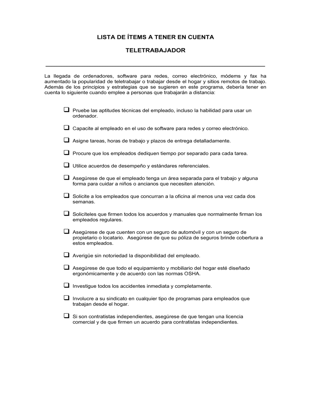 Business-in-a-Box's Lista de ítems a tener en cuenta empleados que se desempeñan desde el hogar