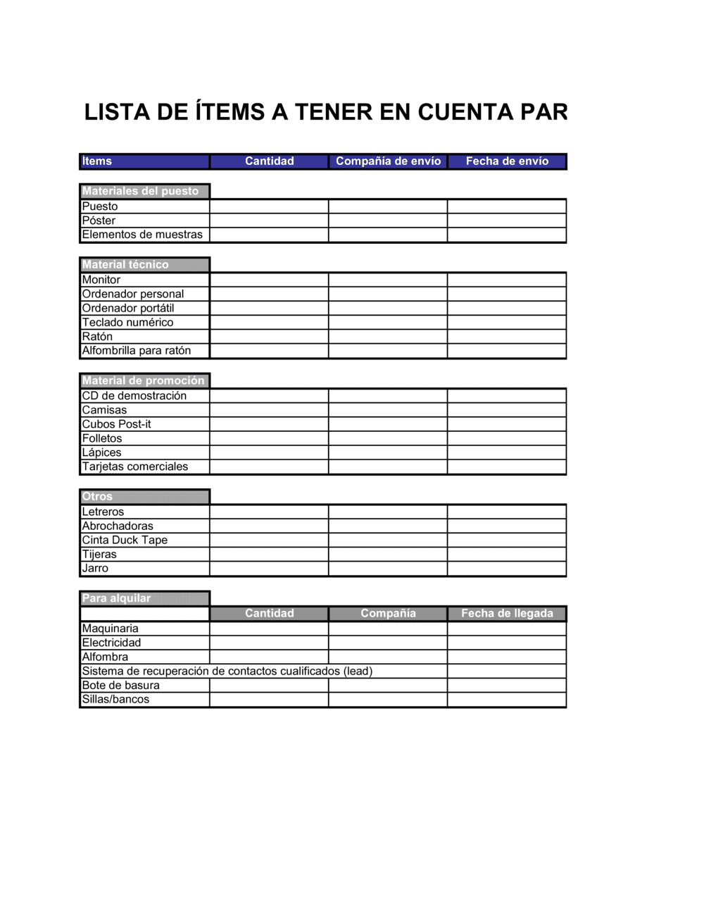 Business-in-a-Box's Lista de ítems a tener en cuenta para preparar un puesto en feria comercial
