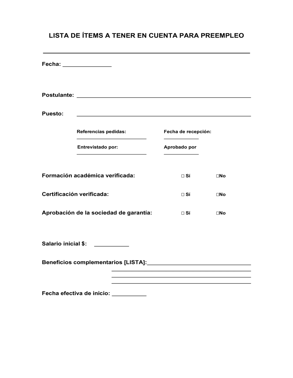 Business-in-a-Box's Lista de ítems a tener en cuenta previo a la contratación