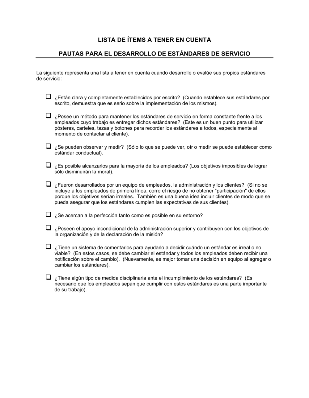 Business-in-a-Box's Lista de ítems a tener en cuenta servicios en desarrollo