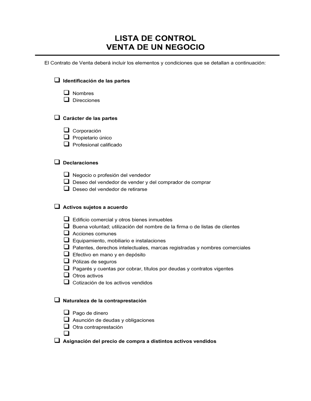 Business-in-a-Box's Lista de ítems a tener en cuenta venta de un negocio