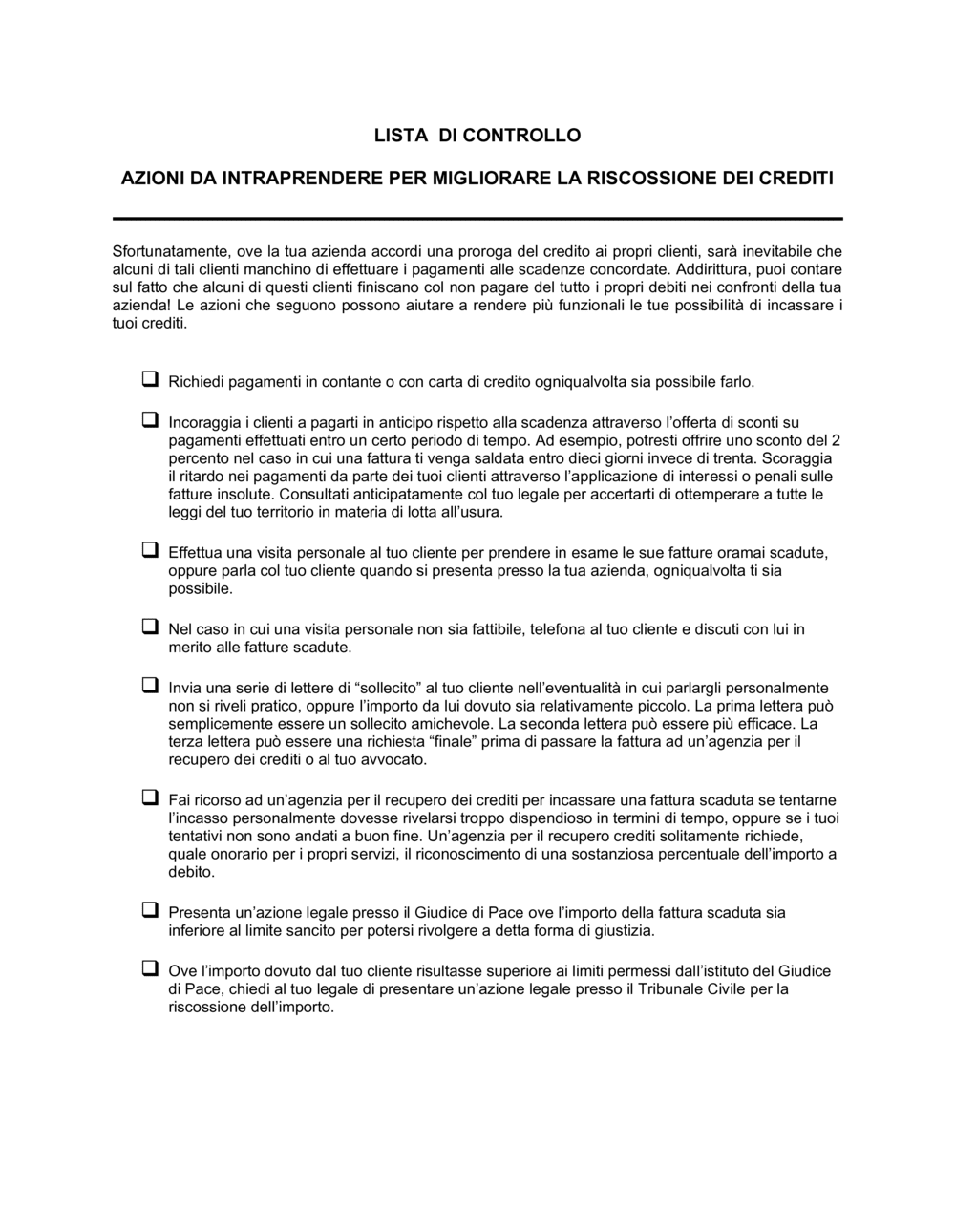 Business-in-a-Box's Lista delle azioni da intraprendere per migliorare la riscossione dei crediti