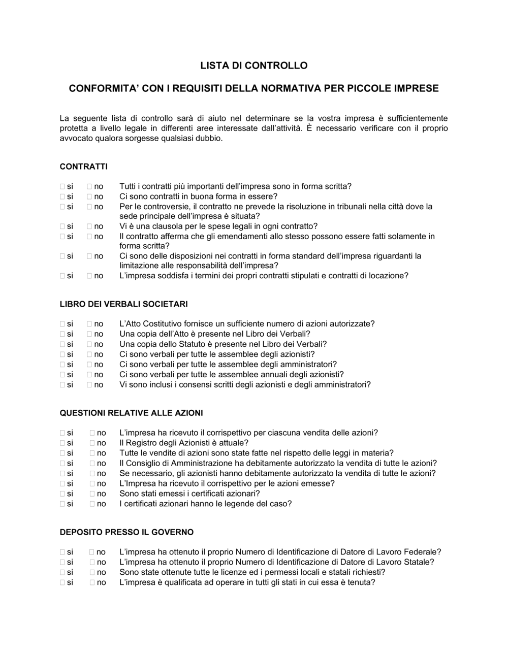 Business-in-a-Box's Lista di controllo conformità con requisiti normativa piccole imprese