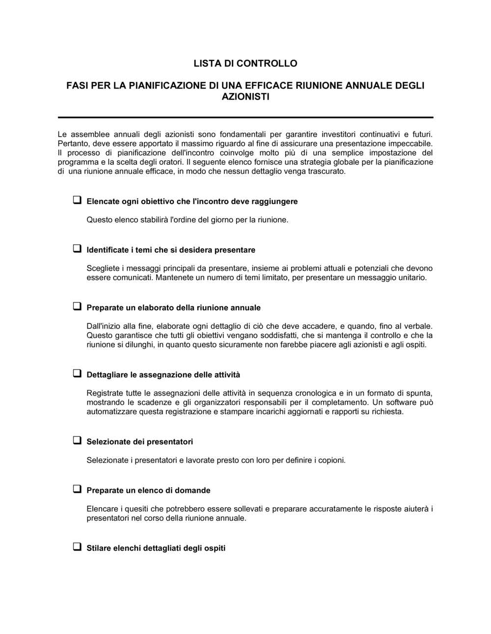 Business-in-a-Box's Lista di controllo fasi pianificazione efficace riunione annuale