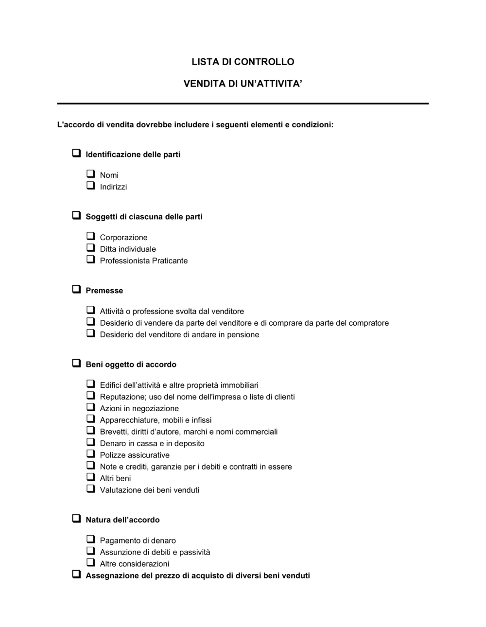 Business-in-a-Box's Lista di controllo vendita di un'attività