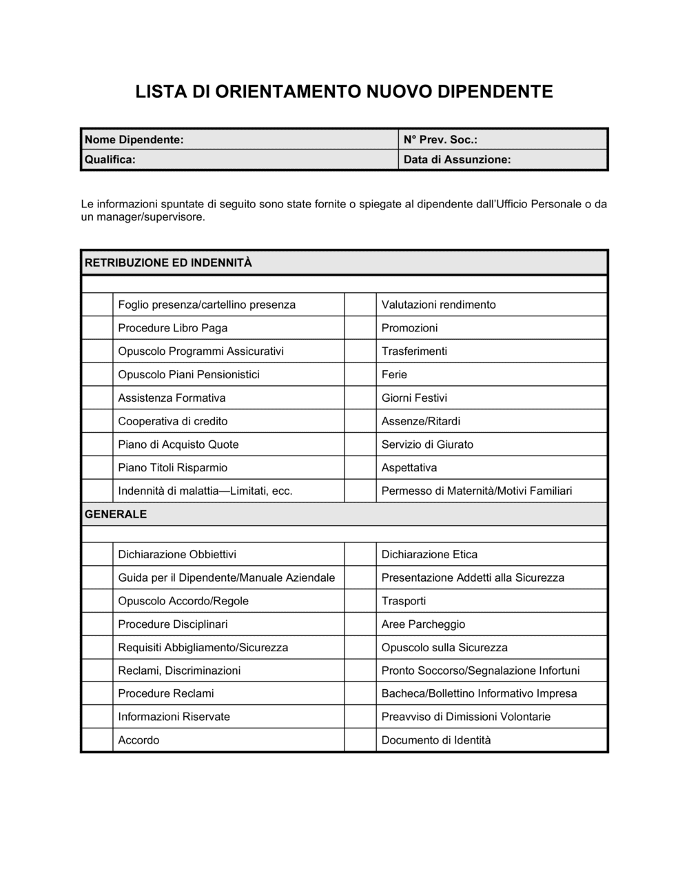 Business-in-a-Box's Lista di orientamento nuovo dipendente