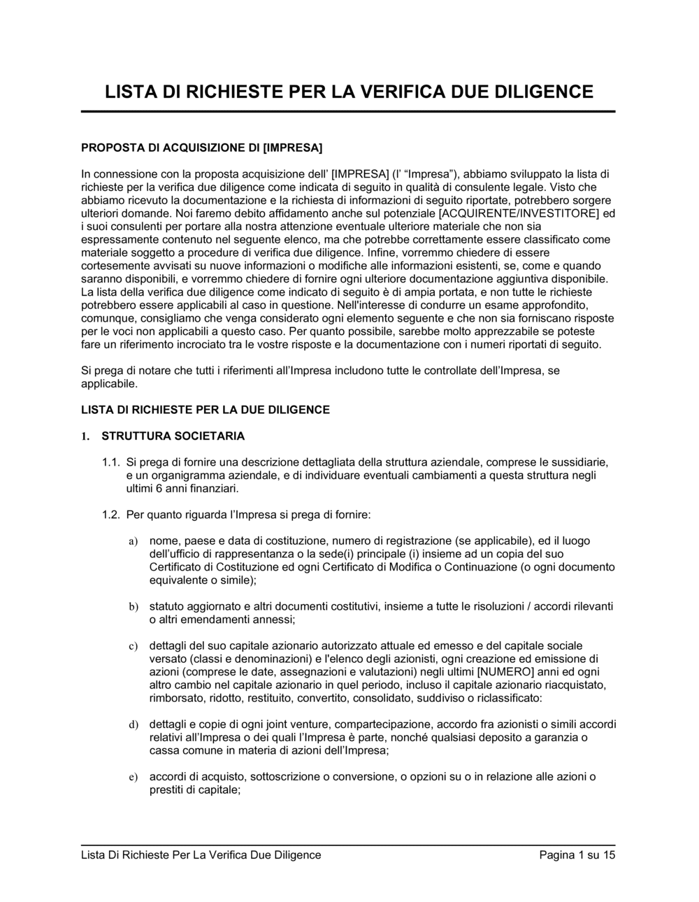 Business-in-a-Box's Lista di richieste per la verifica due diligence