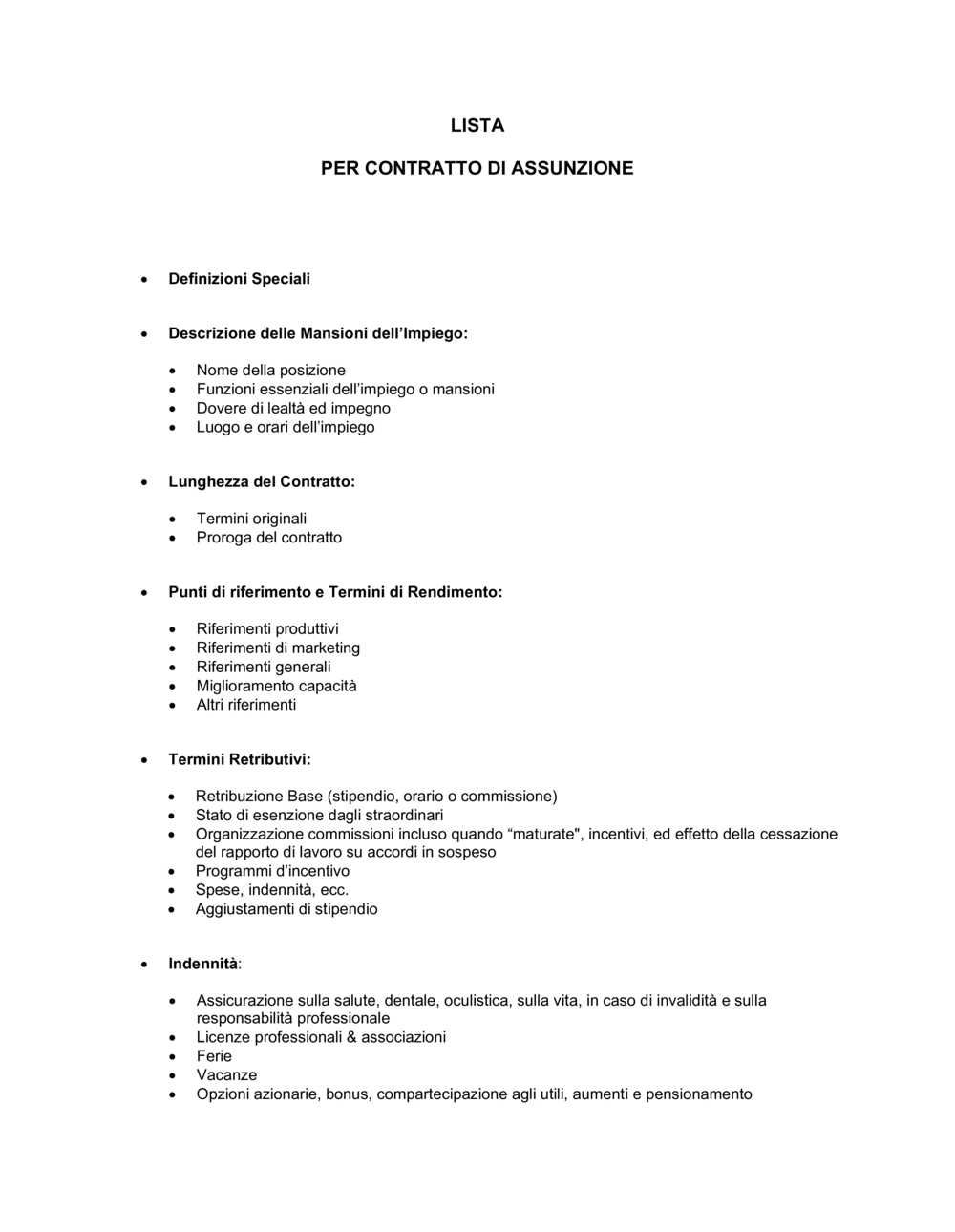 Business-in-a-Box's Lista per contratto di assunzione