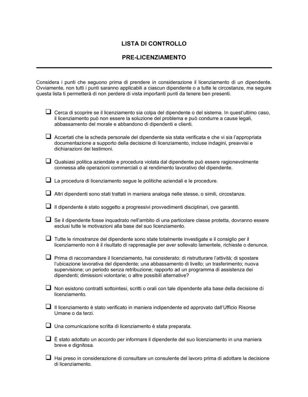 Business-in-a-Box's Lista pre-licenziamento