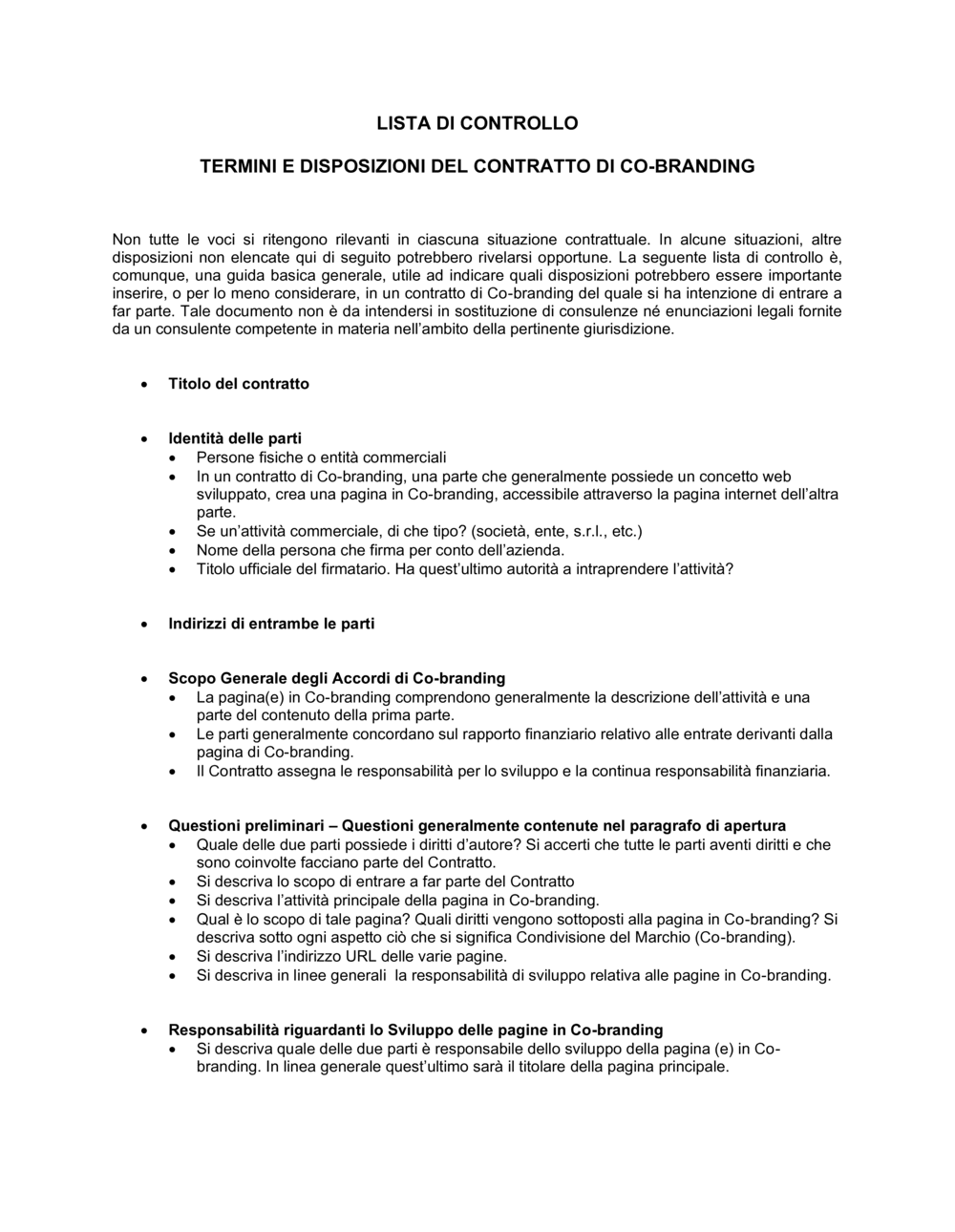 Business-in-a-Box's Lista contratto co-branding