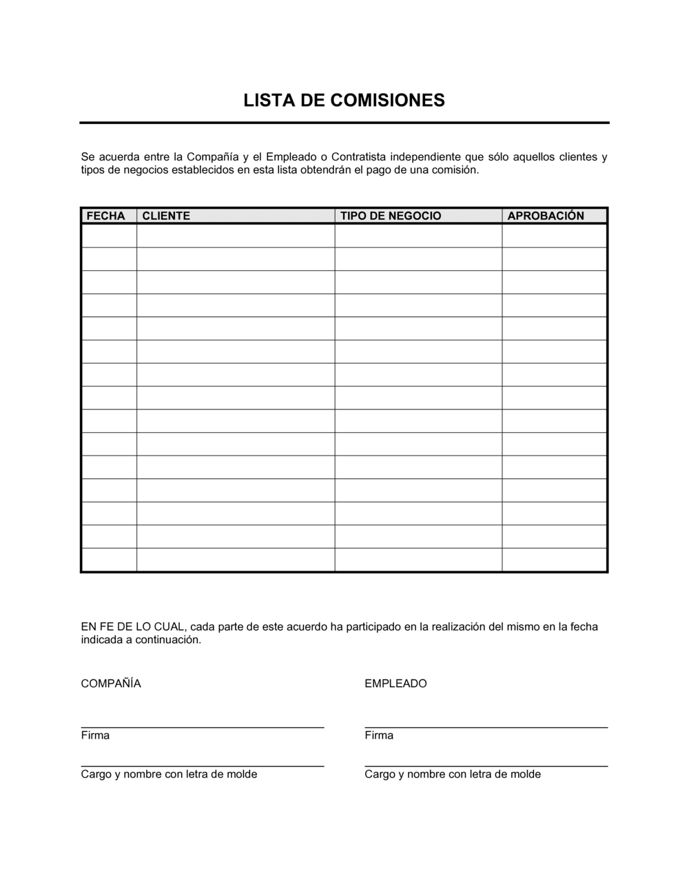 Business-in-a-Box's Listado de comisiones