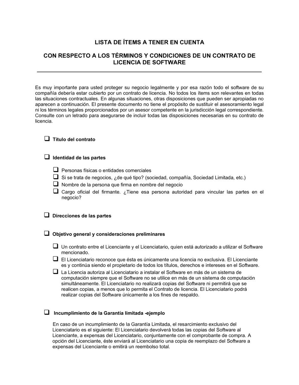 Business-in-a-Box's Listado de disposiciones a tener en cuenta del acuerdo de licencia de software