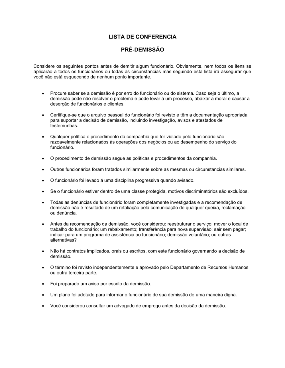 Business-in-a-Box's Listas de Conferência Pré-Término