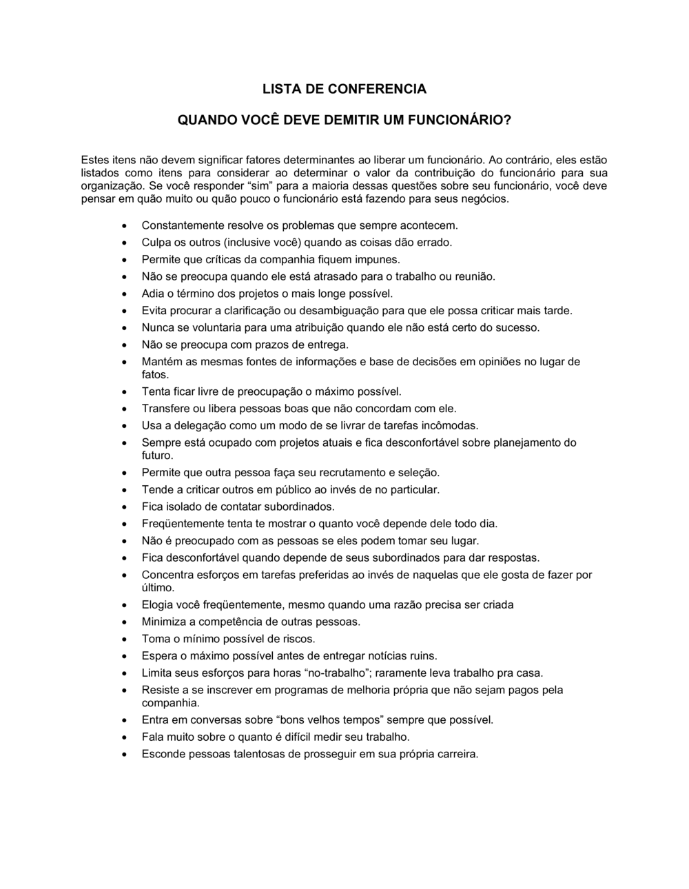 Business-in-a-Box's Listas de Conferência Quando Você Deve Demitir um Funcionário
