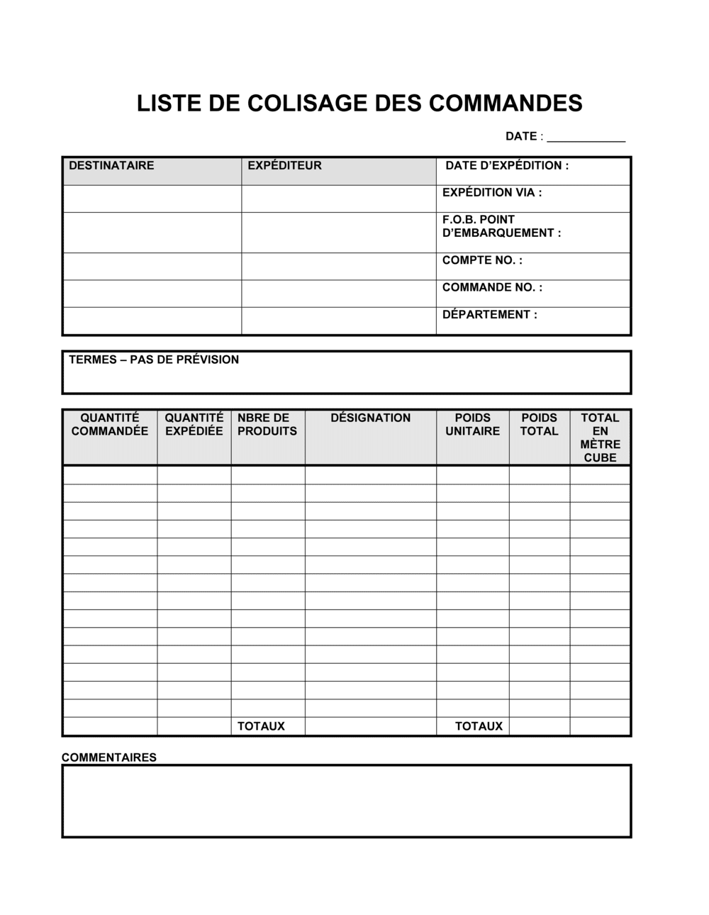 Business-in-a-Box's Liste de colisage des commandes