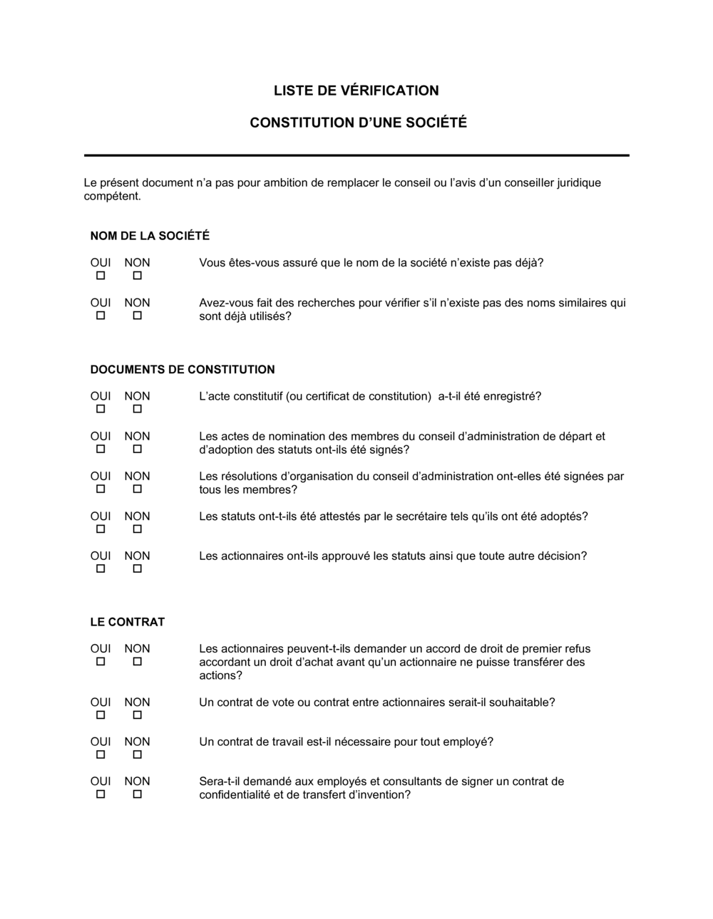 Business-in-a-Box's Liste de vérification de constitution de société