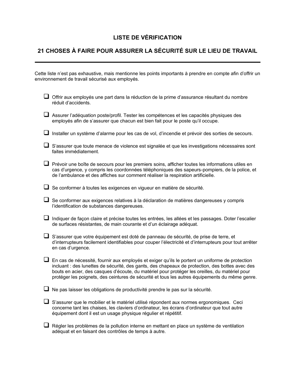 Business-in-a-Box's Liste de vérification 21 choses à faire pour assurer la sécurité au travail