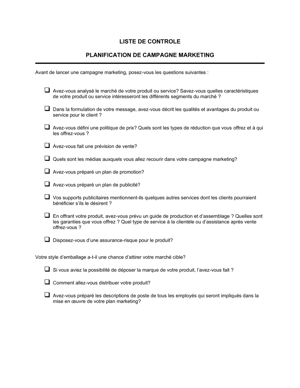 Business-in-a-Box's Liste de vérification Campagne de marketing