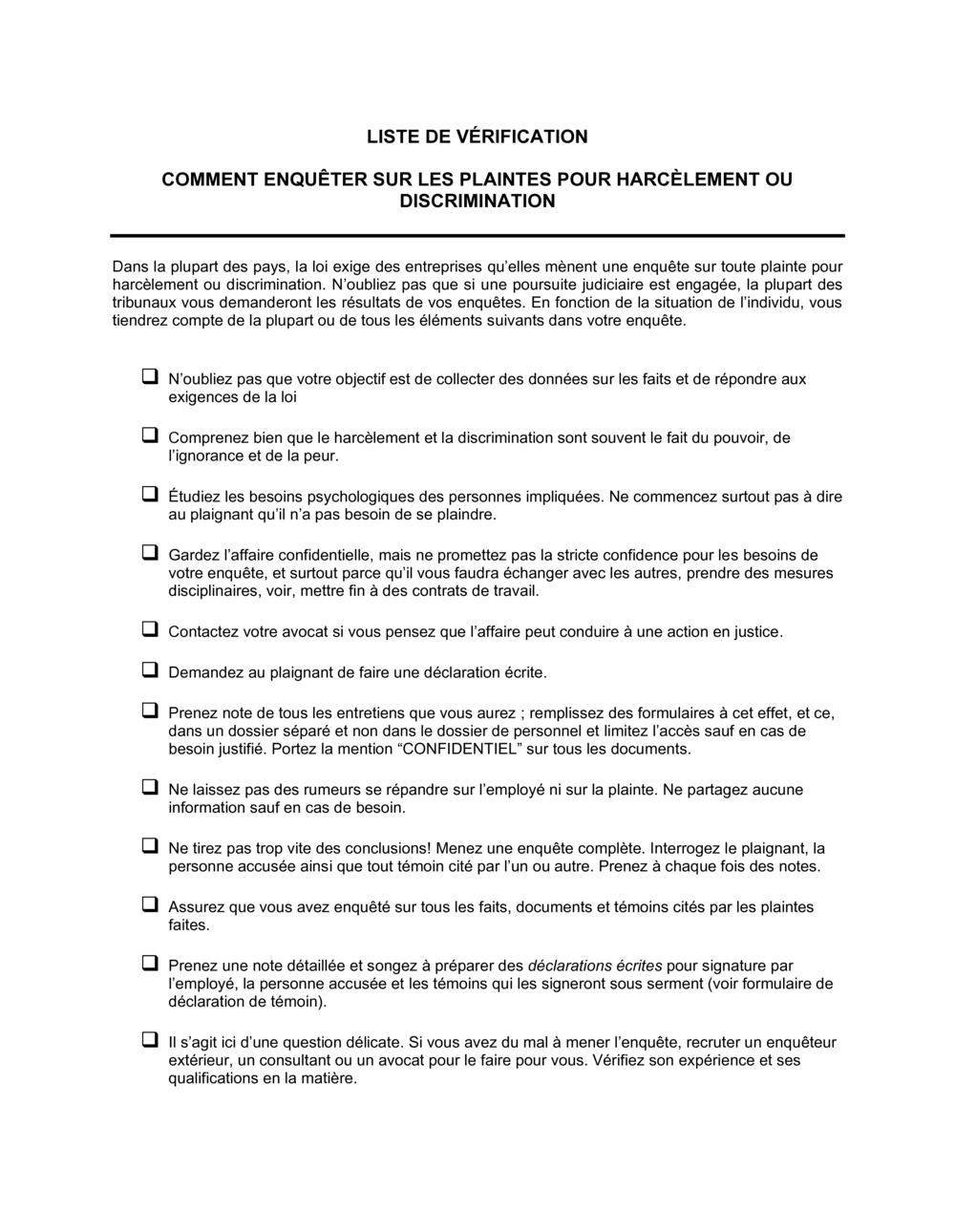 Business-in-a-Box's Liste de vérification Comment enquêter sur des plaintes
