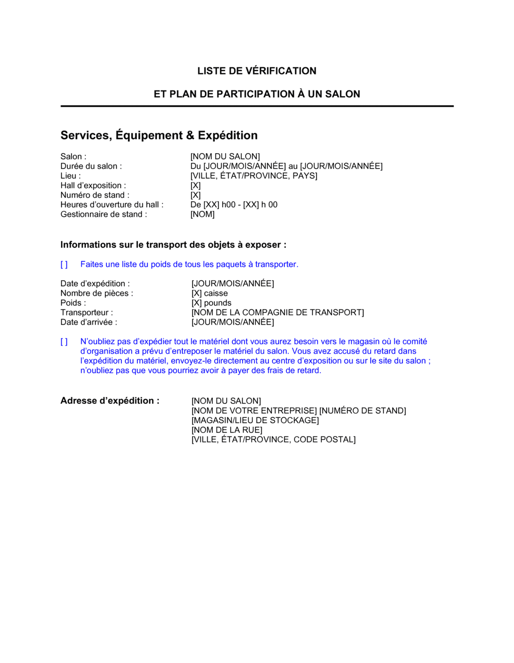 Business-in-a-Box's Liste de vérification Participation à un salon