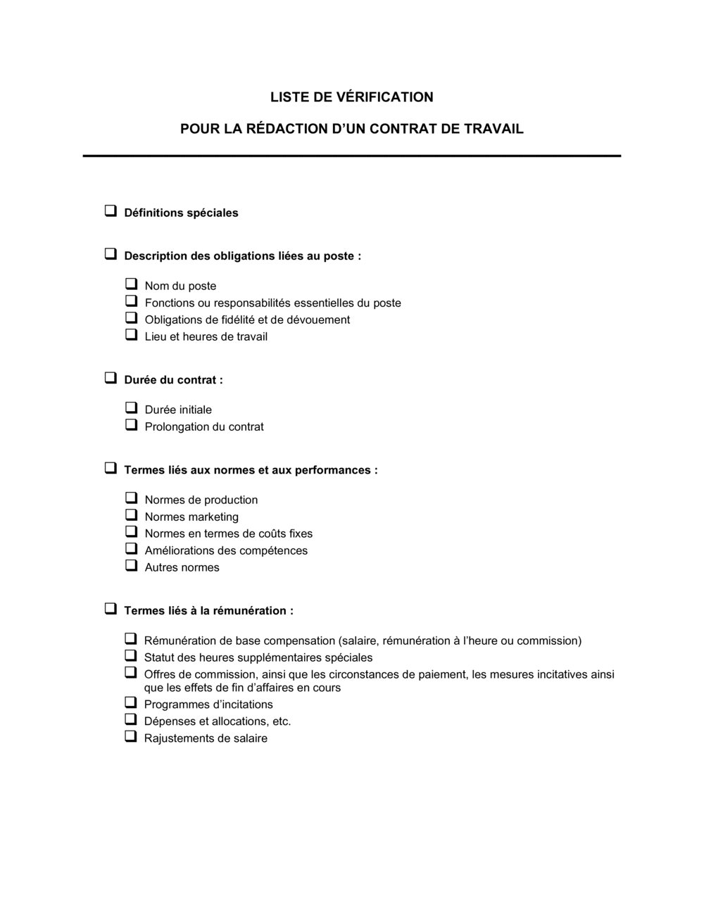 Business-in-a-Box's Liste de vérification Pour la rédaction d'un contrat de travail