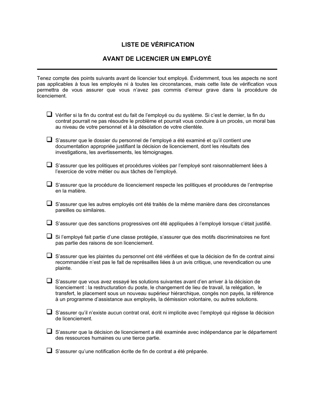 Business-in-a-Box's Liste de vérification Pour le licenciement d'un employé