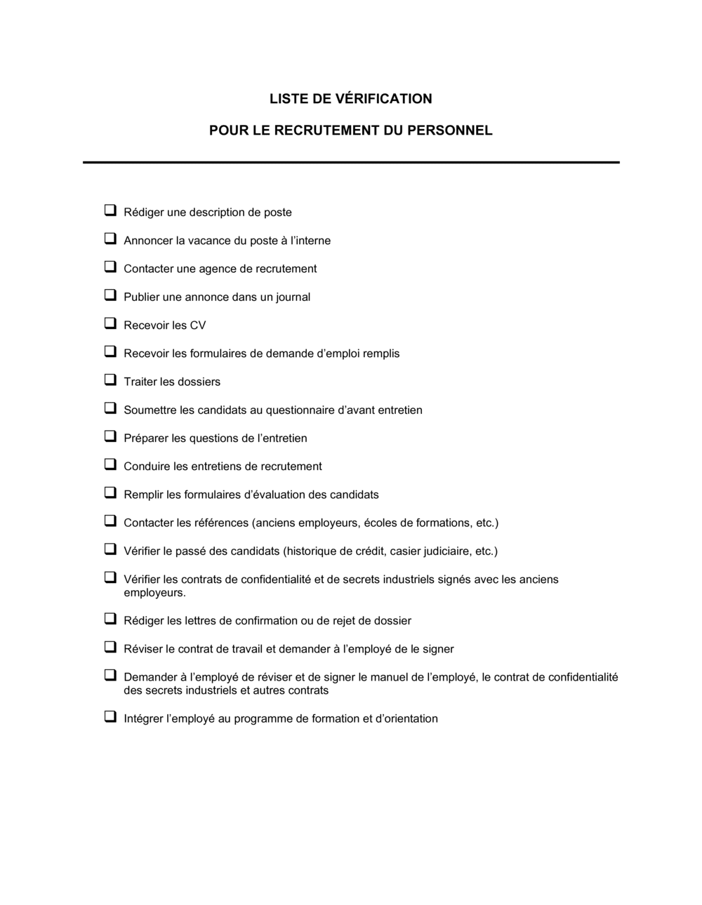 Business-in-a-Box's Liste de vérification Pour le recrutement du personnel
