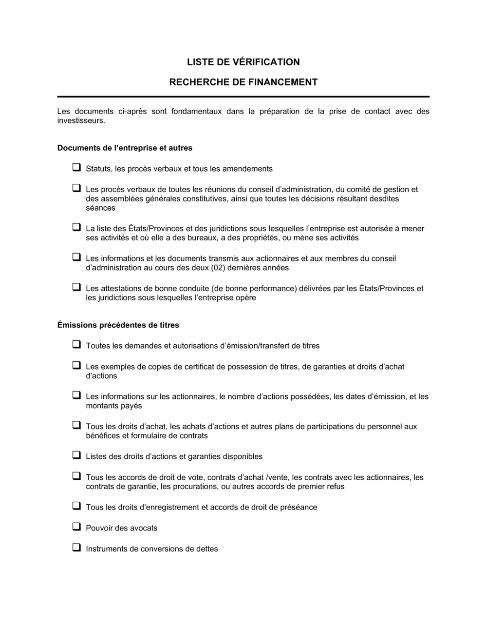 Business-in-a-Box's Liste de vérification Recherche de financement